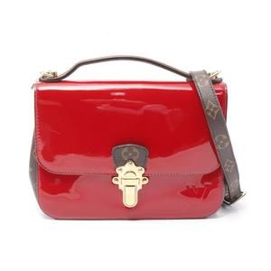 Louis Vuitton Brown Canvas Cherrywood Handbag Vernis Red Leather